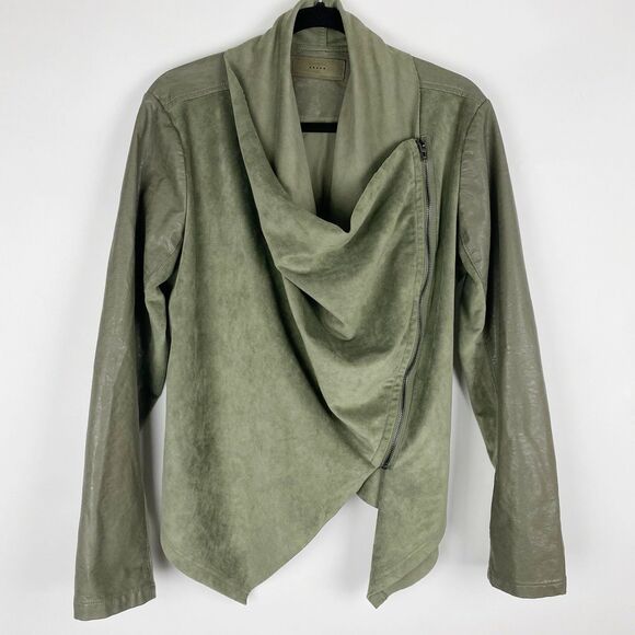BLANKNYC Jackets & Blazers - BlankNYC Green Faux Suede Leather Draped Zip Moto Jacket Women Size‎ M